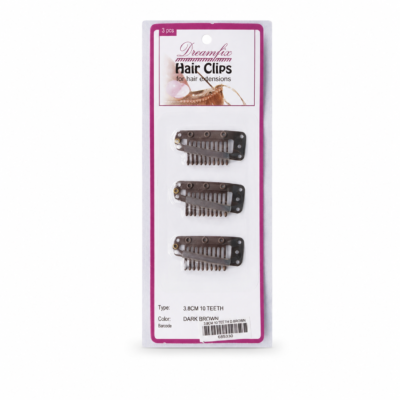 Dreamfix Hair Clips for Extensions Clips 3.8cm Teeth/Dark Brown 3Pcs