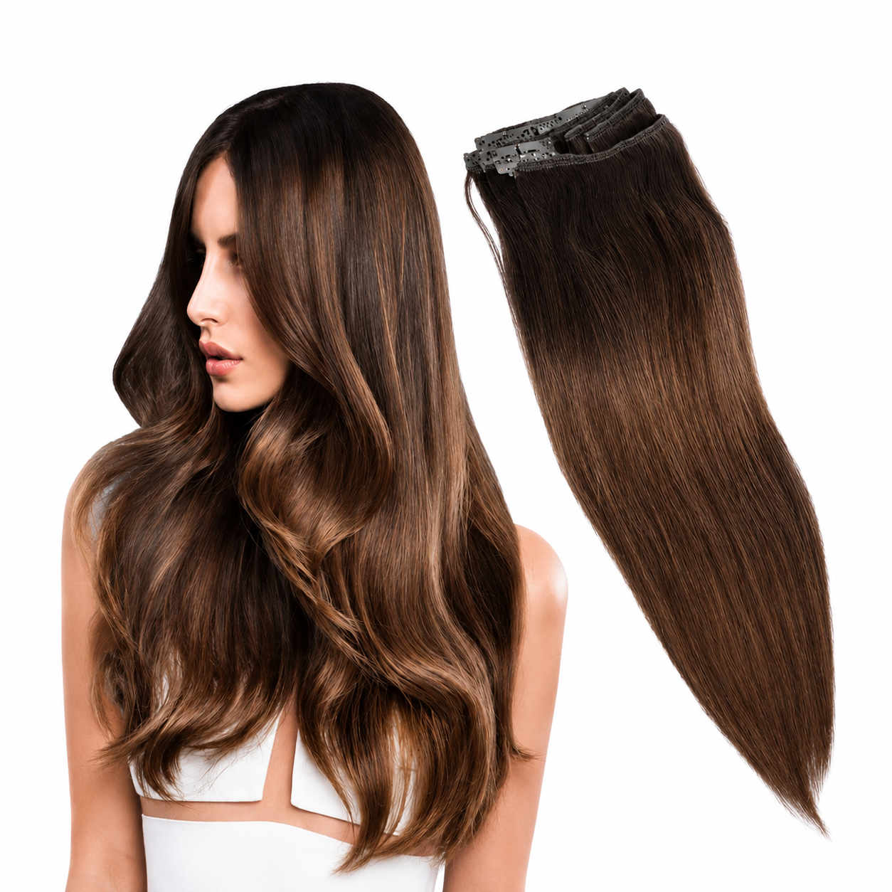 Dream Hair CO Str 8 pieces &17 clips on 18:4 human hair