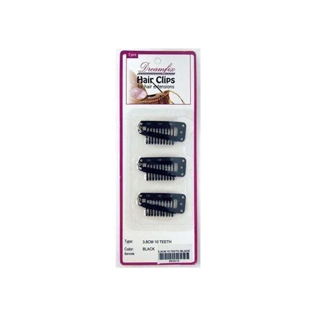 Dreamfix Hair Clips for Extensions Clips 3.8cm Teeth/Black 3Pcs