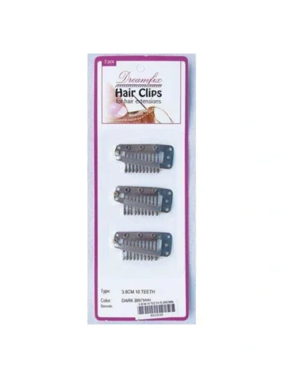 Dreamfix Hair Clips for Extensions Clips 3.8cm Teeth/Dark Brown 3Pcs