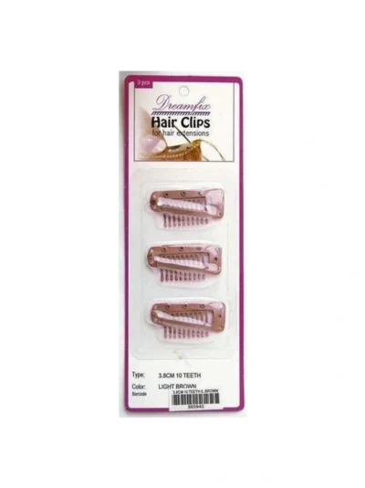 Dreamfix Hair Clips for Extensions Clips 3.8cm Teeth/Light Brown 3Pcs